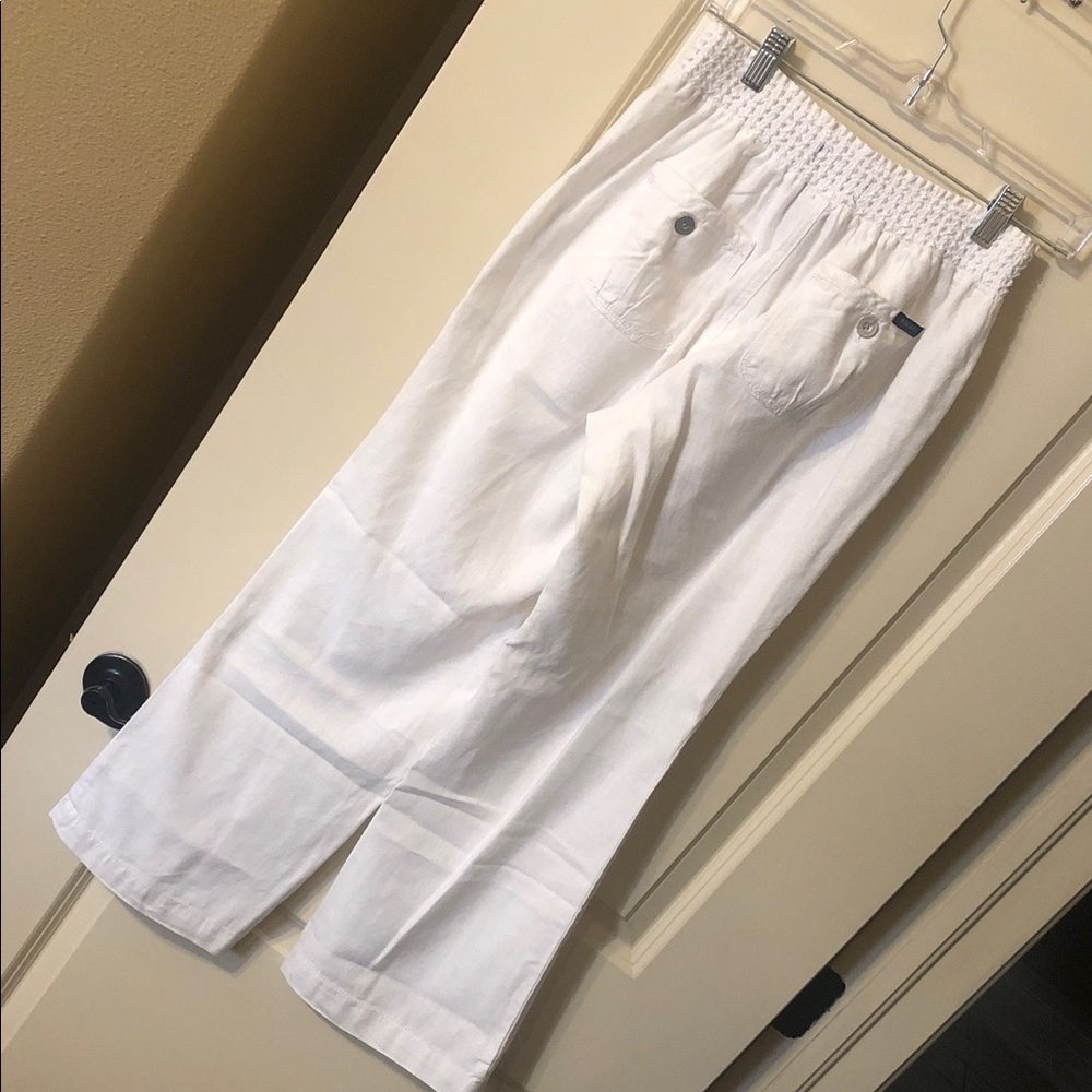 White Woman’s Elastic Waist Linen Blend Pants - Picture 2 of 3